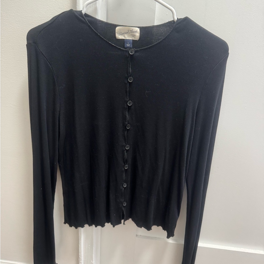 Universal Thread Black Button-Front Long Sleeve Top